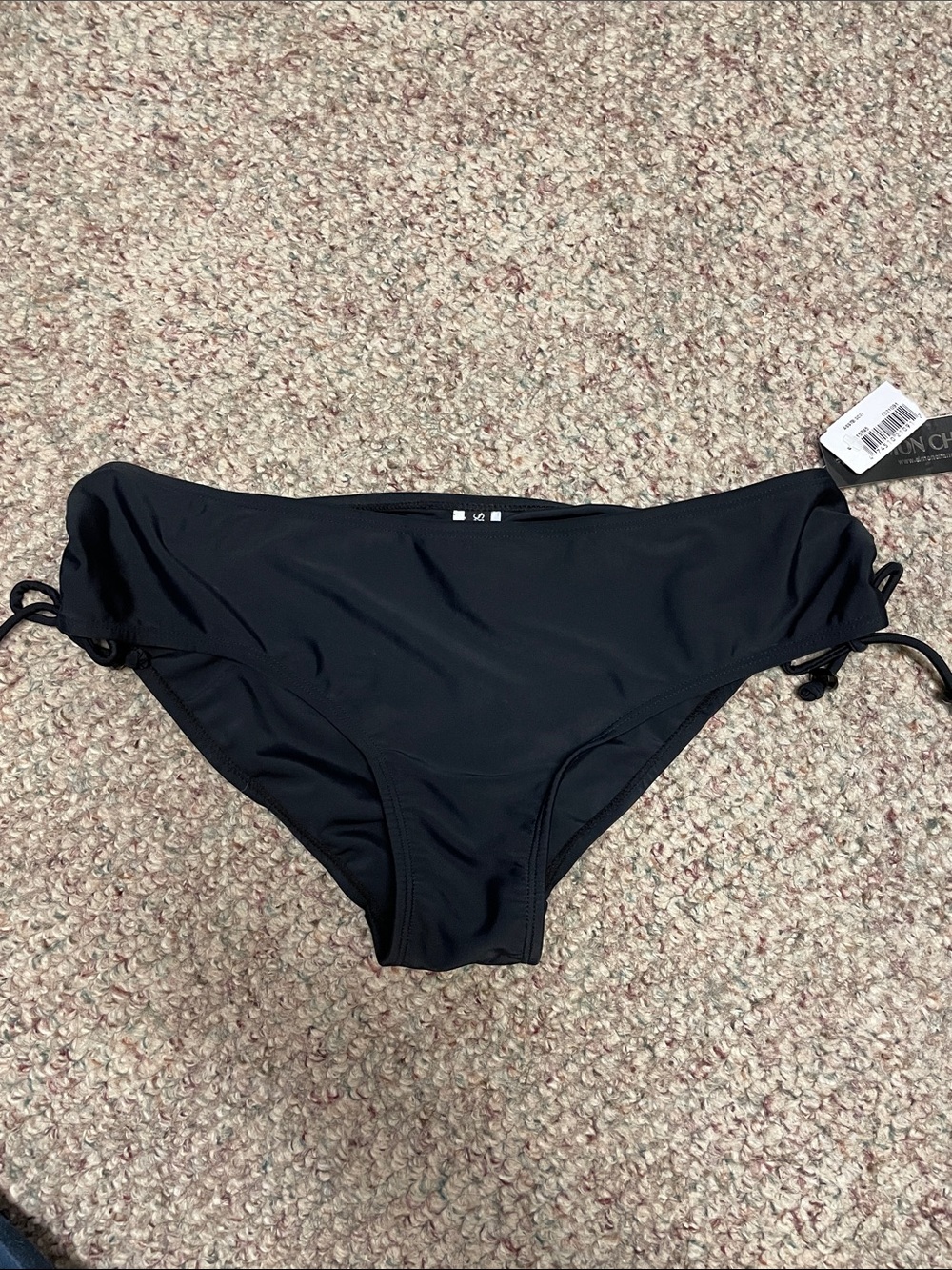 Simon Chang Women’s Black Swim Bikini Bottom with beaded accent Side Tie